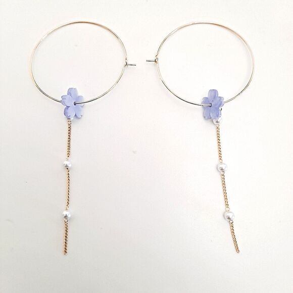 💖 2/$30 Big thin hoop flower & pearls Y2K tassel dainty lightweight earrings - Picture 10 of 10